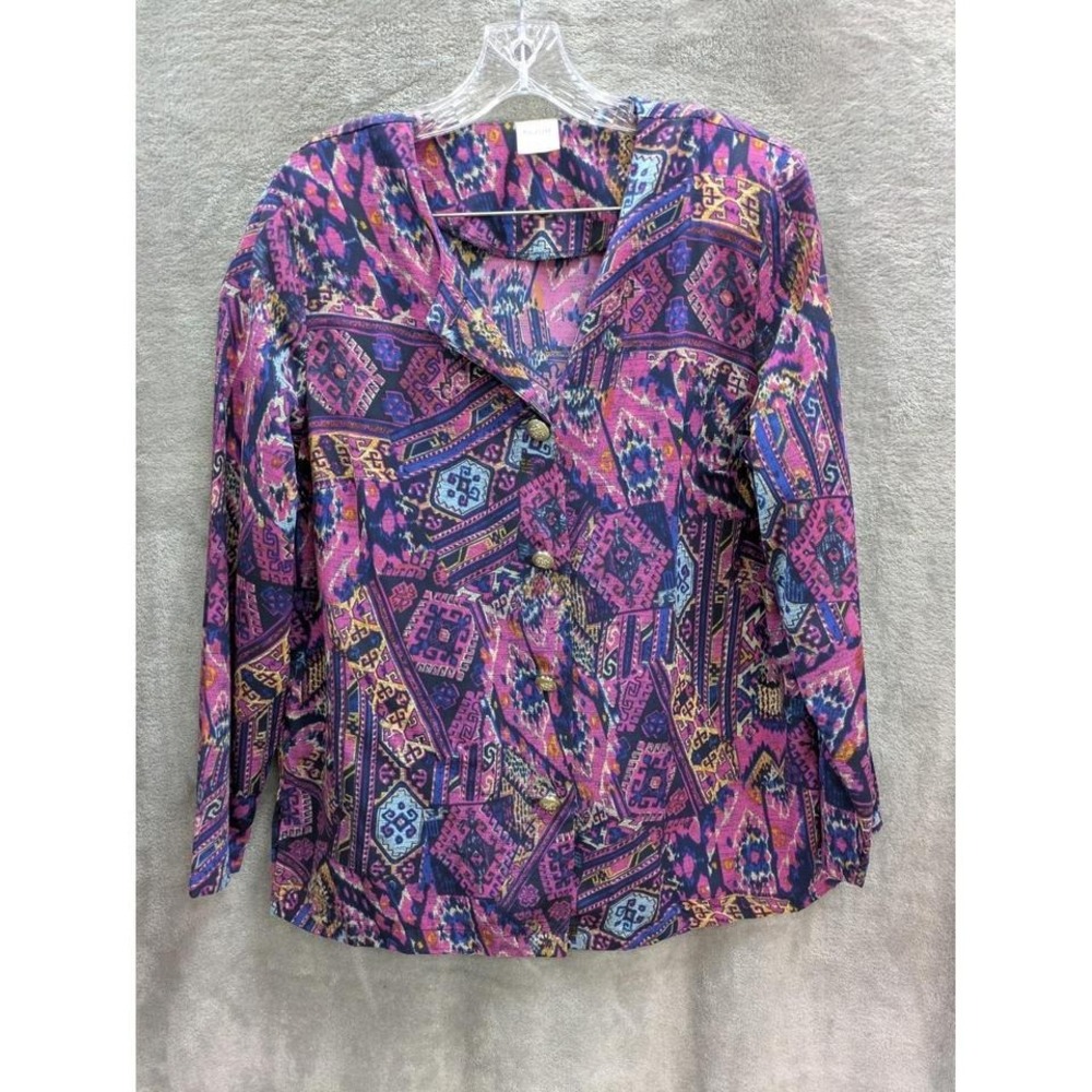 Dopamine Button Up Top Womens‎ Medium Colorful Kaleidoscope Artsy Art To Wear